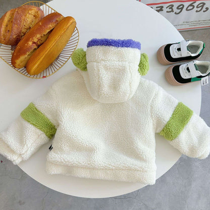 Jaqueta Infantil de Algodão Acolchoada Grossa Textura Premium com Capuz Contrastante de Cores da Disney Buzz Lightyear