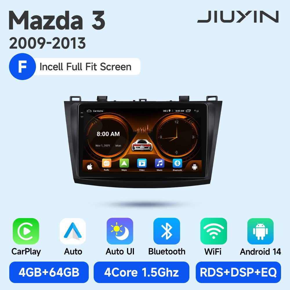 JIUYIN Rádio automotivo 2 Din para Mazda 3 2009 2010 2011 2012 2013 Android 13 Multimedia Player 4G GPS Navegação Carplay DVD Unidade Central