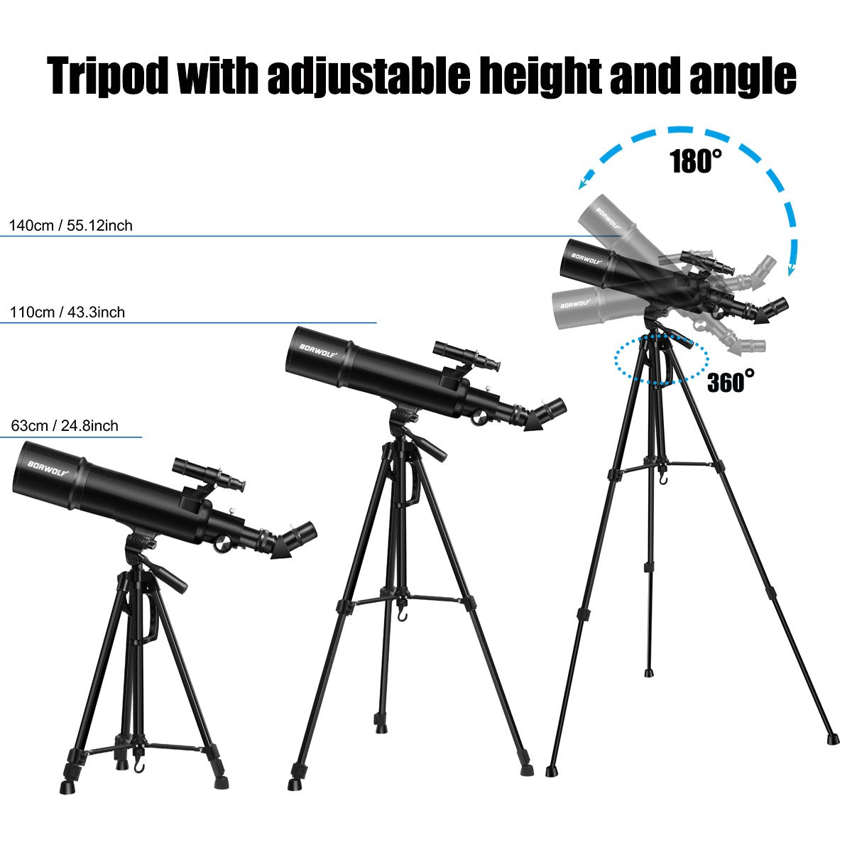 Telescópios Astronômicos BORWOLF 90600 para Adultos, Abertura de 90mm 600mm, HD 24X-250X para Observação da Lua, Estrelas e Pássaros
