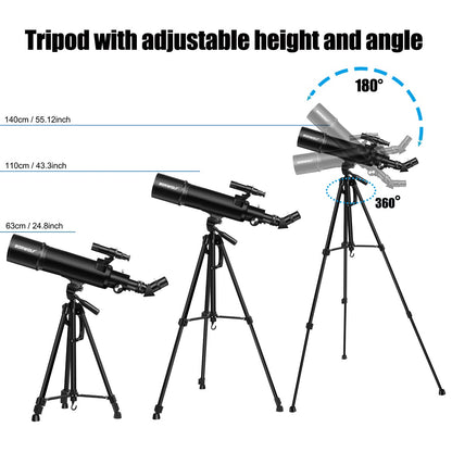 Telescópios Astronômicos BORWOLF 90600 para Adultos, Abertura de 90mm 600mm, HD 24X-250X para Observação da Lua, Estrelas e Pássaros