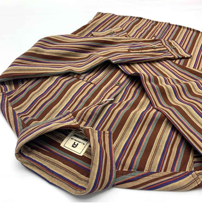 Amikaki Ethnic Style Men's Pure Cotton Colorful Stripes Shirt Loose Ancient Cargo Long Sleeved Shirt Jacket With Chest Pocket