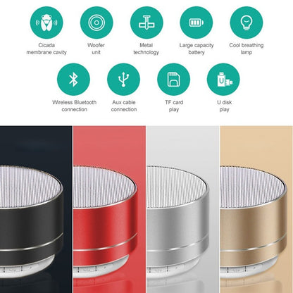 Mini Caixa de Som Portátil Bluetooth Sem Fio de Metal com Luz LED, Subwoofer, Suporte para Cartão TF e Carregamento USB para PC e Laptop