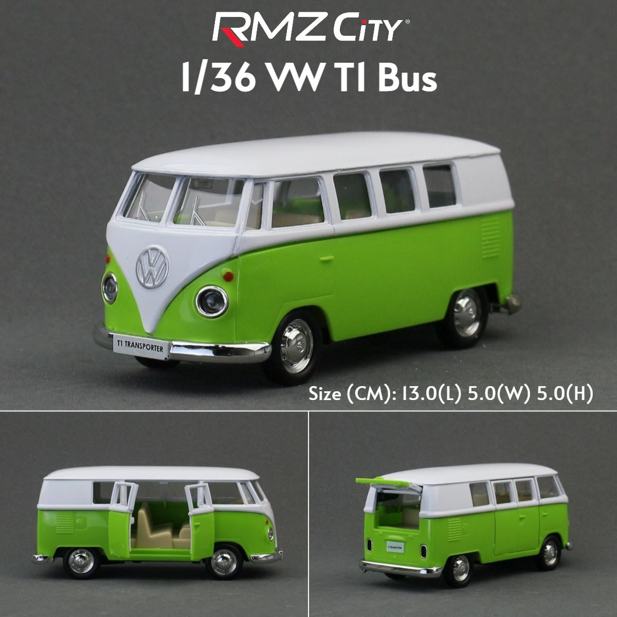 1/36 Volkswagen T1 Transporter Samba Bus RMZ CiTY 5'' Carro de Brinquedo Modelo para Crianças Miniatura Diecast Coleção Presente para Meninos