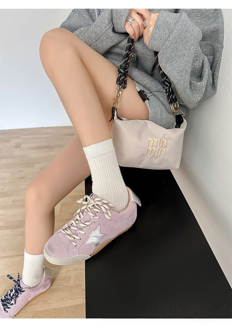 6cm de Elevação Interna Cadarços de Pato Mandarim Estrela Sapatos Sujos Femininos Vintage Sola Grossa Versátil Tênis Casual