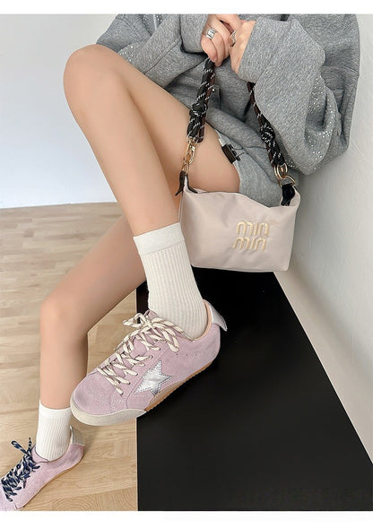 6cm de Elevação Interna Cadarços de Pato Mandarim Estrela Sapatos Sujos Femininos Vintage Sola Grossa Versátil Tênis Casual