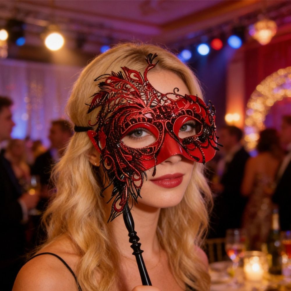 Half-face Handheld Masquerade Masks Masquerade Ball Props Carnival Party Lace Peacock Mask Costume Party Deecor with Stick