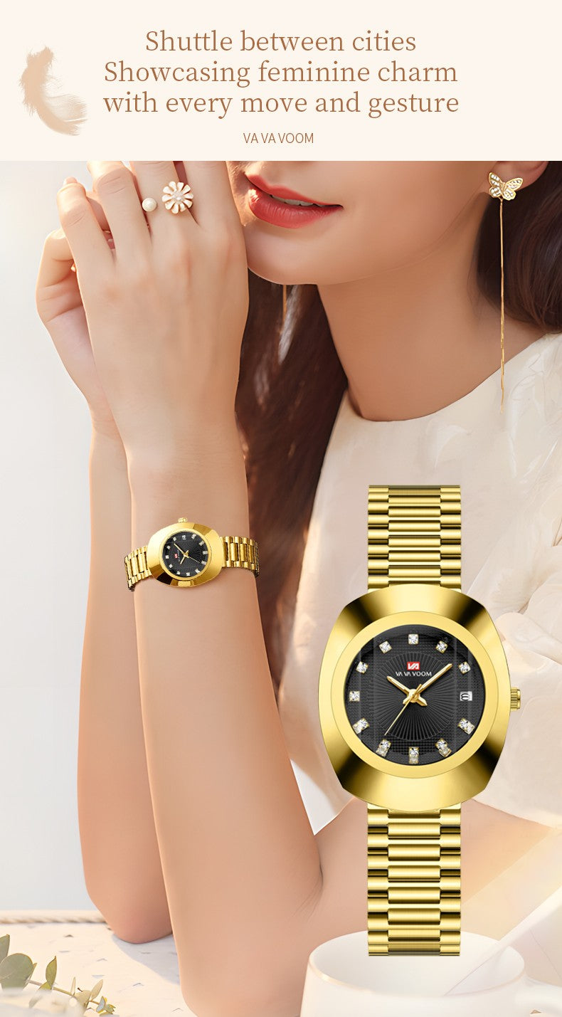 2024 New Women Oval Watch 34mm Stainless Steel Quartz Movement Brand Luxury Water Diamond Gold Black Casual Dress Banquet Watch