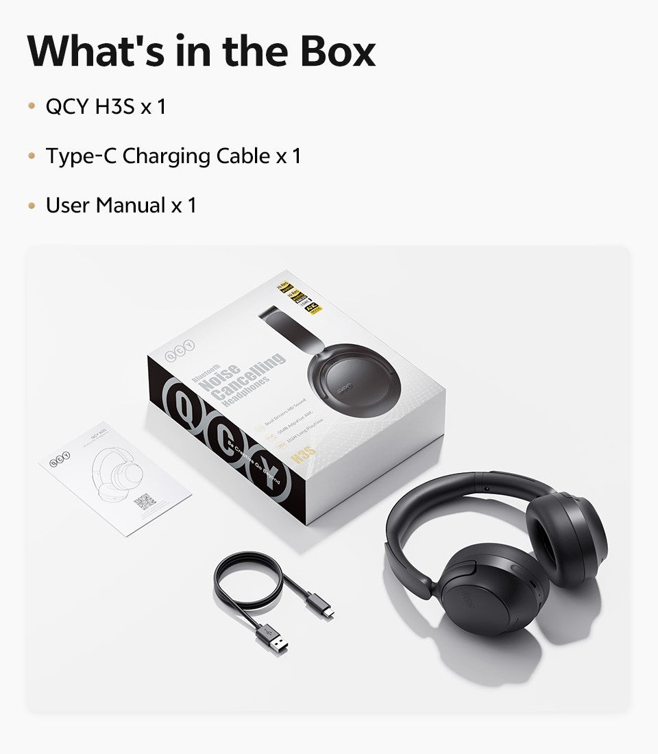 QCY H3S -56dB Adaptive ANC Over Ear Headphone Hi-Res LDAC Spatial Sound Wireless Earphone Bluetooth 6.0 Dual Driver 102H Headset