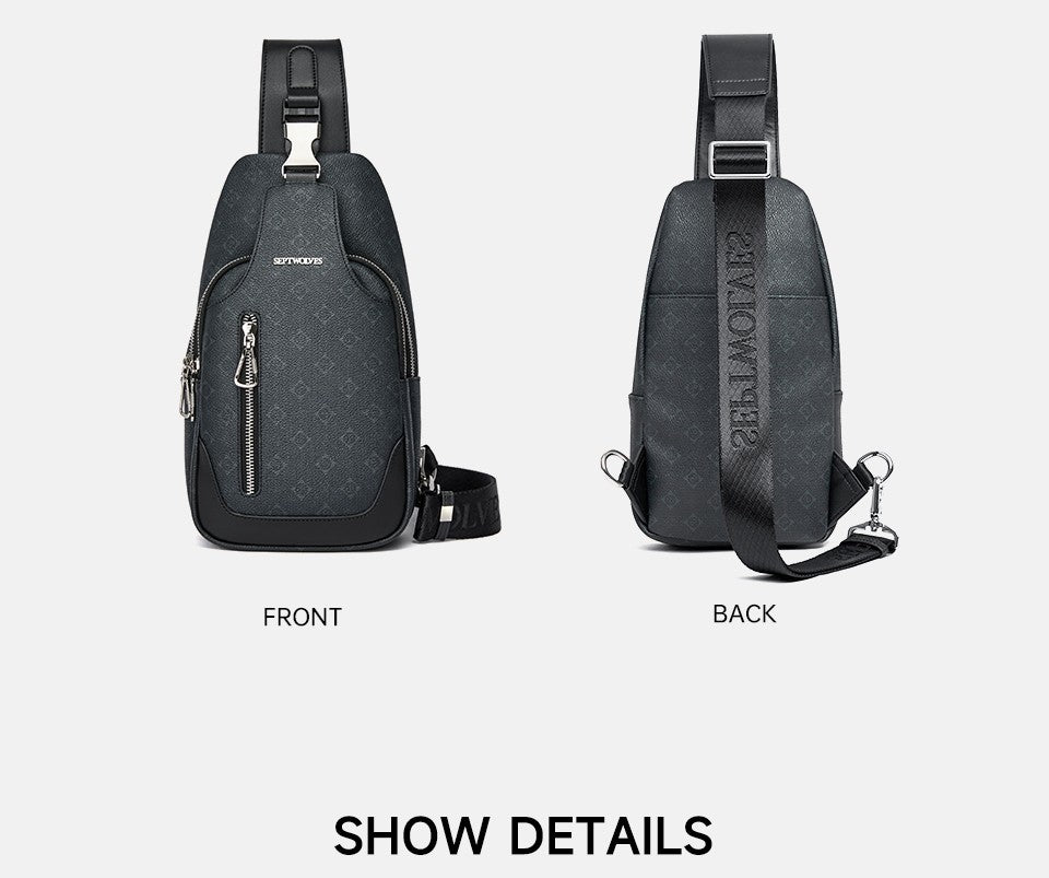 Septwolves Business Thin Printed Leather Crossbody Sling Bag Man Fashion Casual Travel Monogram Print Fabric iPad Shoulder Bag