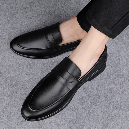 Classics Men's Brown Business Officially Shoes Leather Wedding Party Shoes for Men Quality Loafers Genuine Leather Pointed Shoes