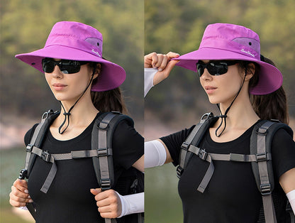 Xinbaoguan 100% Polyester Summer Outdoor Sun Hat, Breathable Sun Hat, Folding Sun Hat, Female Ponytail Hole Fisherman Hat