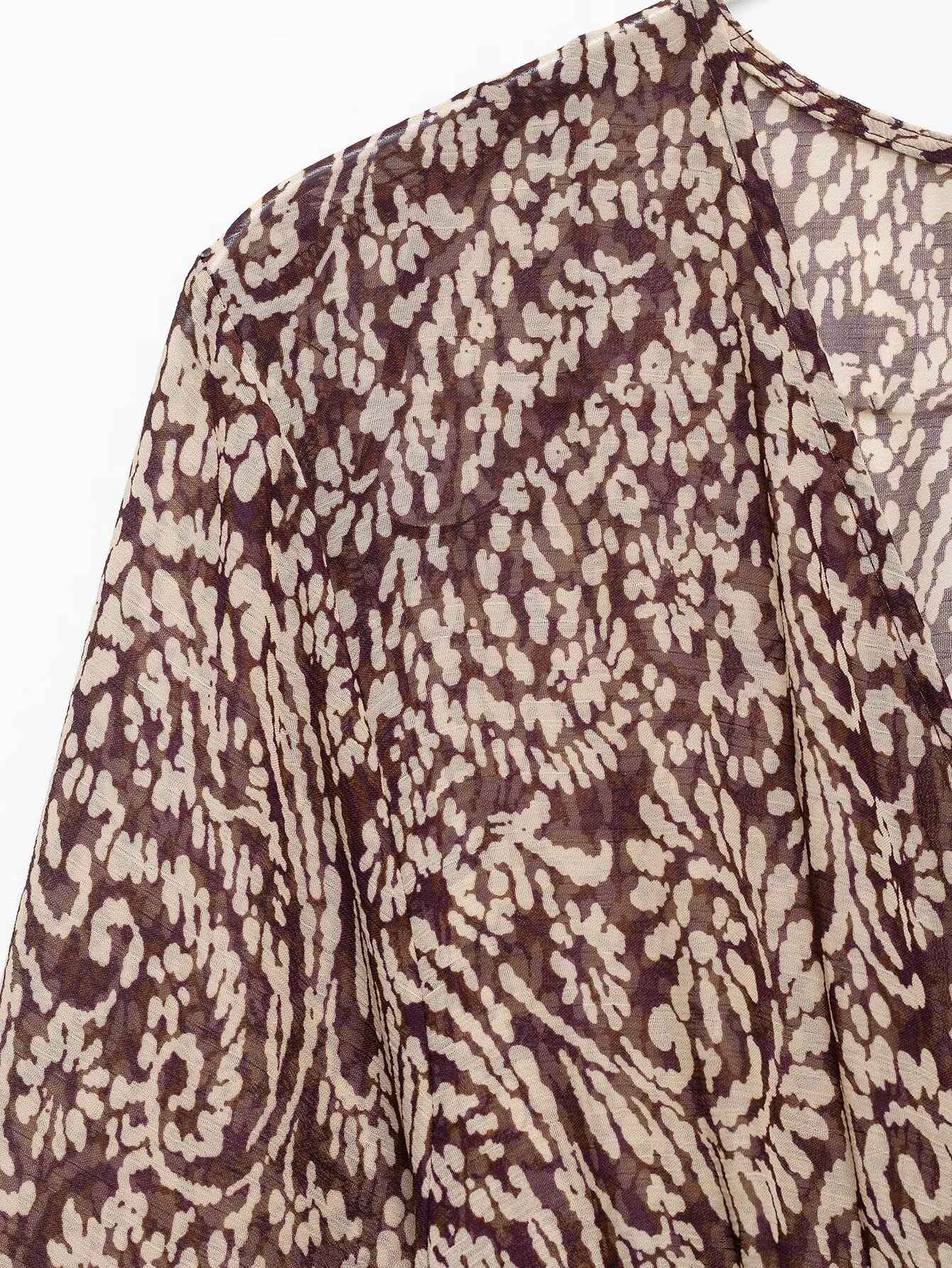 2025 Spring New Product Women's Stacked Decorative Printed V-neck Midi Dress Fas