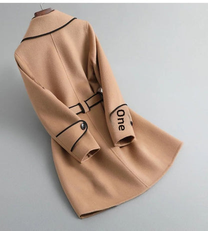 Double-Sided Woolen Coat Winter New Style Korean Version Cashmere Women's Mid-Length Fashionable Woolen Jacket Outerwear