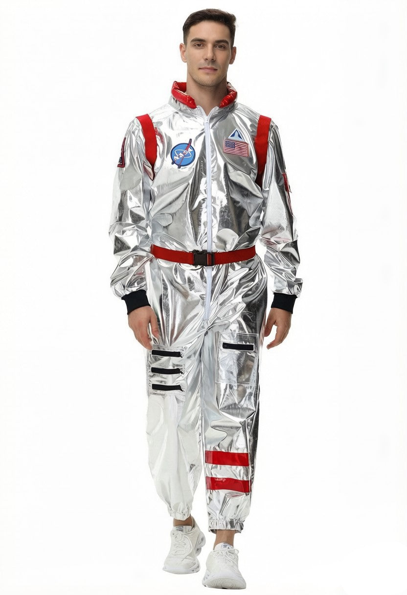 Adult Silver Astronaut Costume Men Women Spaceman Suit Space Jumpsuit Halloween Cosplay Party Dress Up