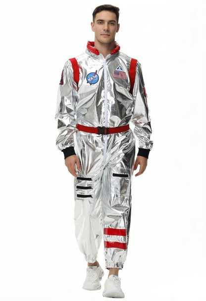 Adult Silver Astronaut Costume Men Women Spaceman Suit Space Jumpsuit Halloween Cosplay Party Dress Up