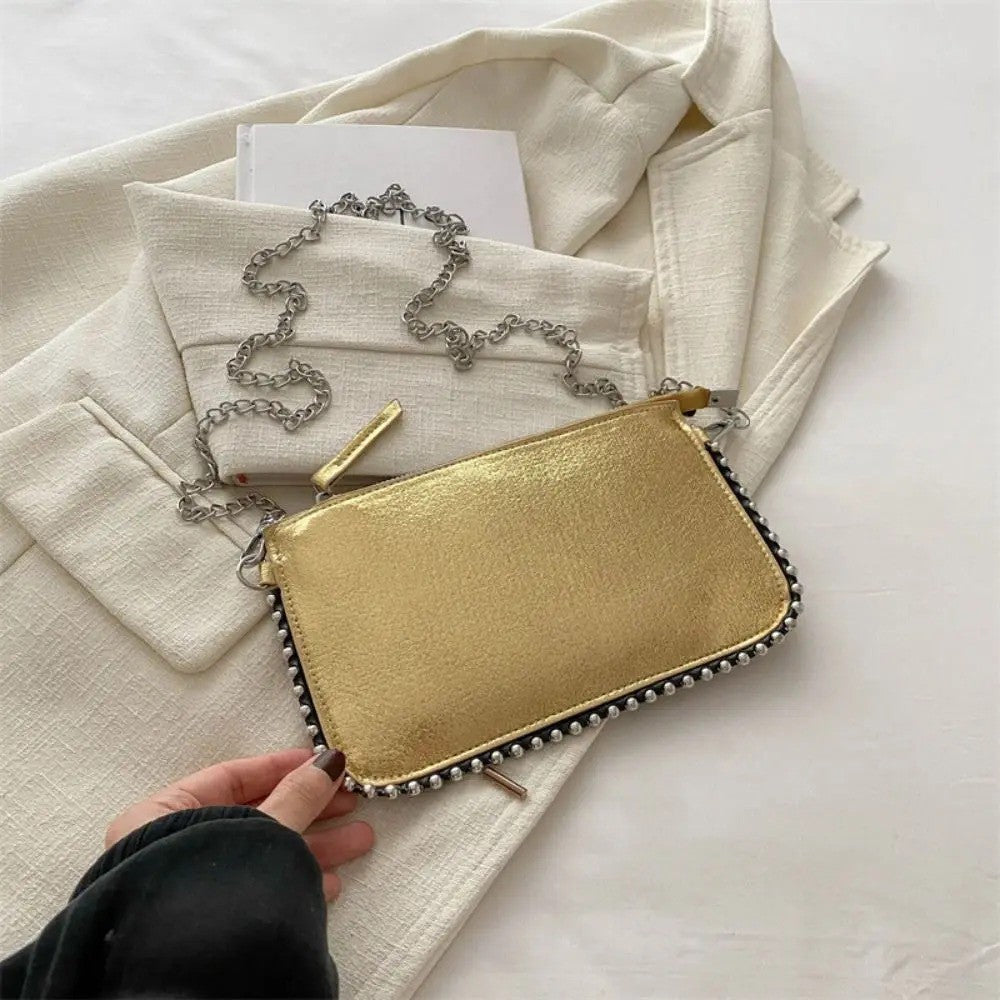 Street Pu Leather Underarm Tote Bag Rivet Korean Style Vintage Shoulder Bag Chain Strap Square Luxury Handbag Outdoor