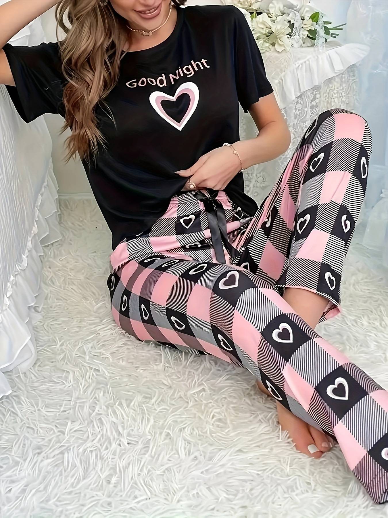Stylish Simple Women's Summer Breathable Comfort Pajamas Women's Digital Alphabet Butterfly Print Short Sleeve Set  Sleepwear