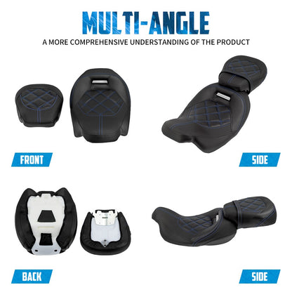 Assento de Motocicleta Duplo Preto Dianteiro Traseiro para Piloto e Passageiro para Harley Touring Road King Street Electra Road Glide 2009-2024