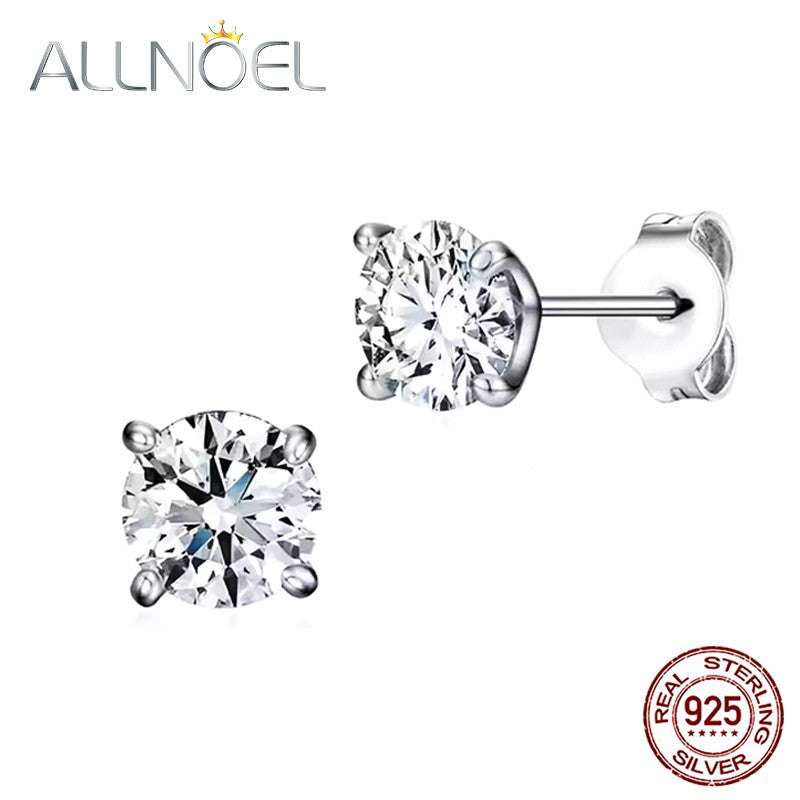 ALLNOEL Crystal 5A Zircon 925 Sterling Silver Square Round Stud Earrings for Women Men Piercing Ear Stud Hypoallergenic 5mm 6mm