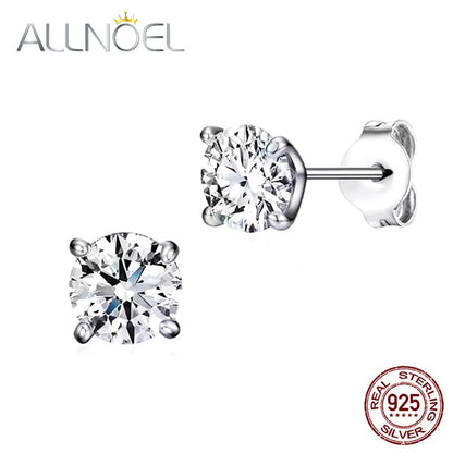 ALLNOEL Crystal 5A Zircon 925 Sterling Silver Square Round Stud Earrings for Women Men Piercing Ear Stud Hypoallergenic 5mm 6mm