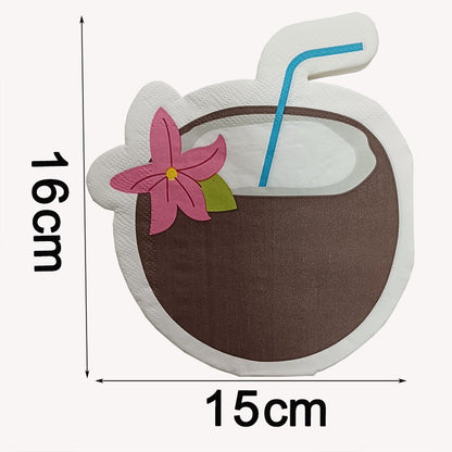 20pcs Hawaiian Tropical Coconut Paper Napkins Disposable Kids Favors For Beach Summer Luau Party