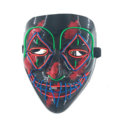LED Killer Mask Halloween Dance Scary Theme Party Cosplay Costume Props LED Double Star Eyes Mask Glowing Colorful Creepy Mask