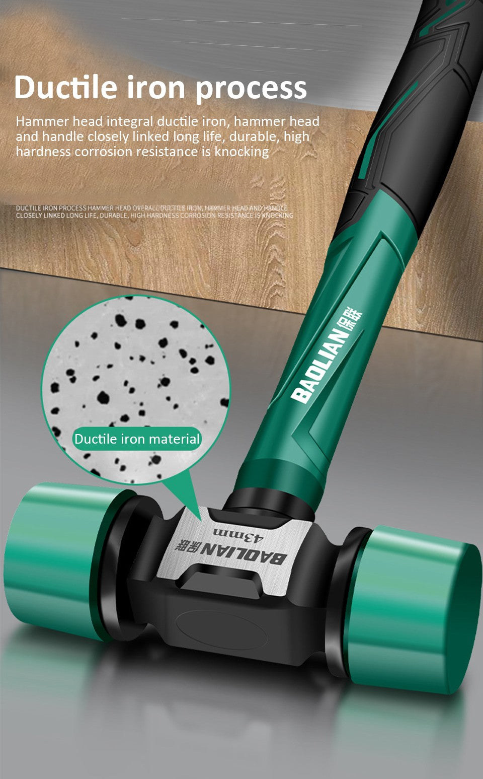 Martelo de Instalação de Cabeça Dupla Multifuncional 27/36/43mm Martelo de Borracha Antiderrapante Antivibração Ferramenta Profissional