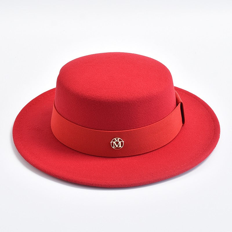 British Style Fedora Hats for Women Fashion Autumn Winter Flat Top Bow Elastic Ribbon Felt Hats Wedding Dress Jazz Cap