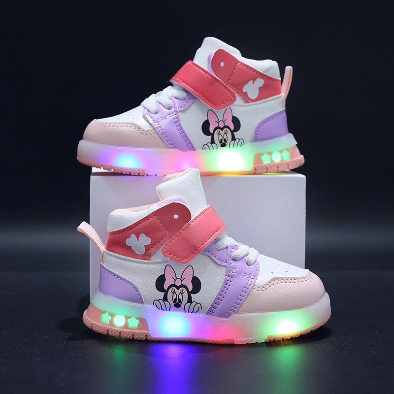 Minnie Pattern Children's Sneaker New Style Popular Design Baby Boys Girls Led Lighting Shoes Autumn Kids Casual Sports Shoes