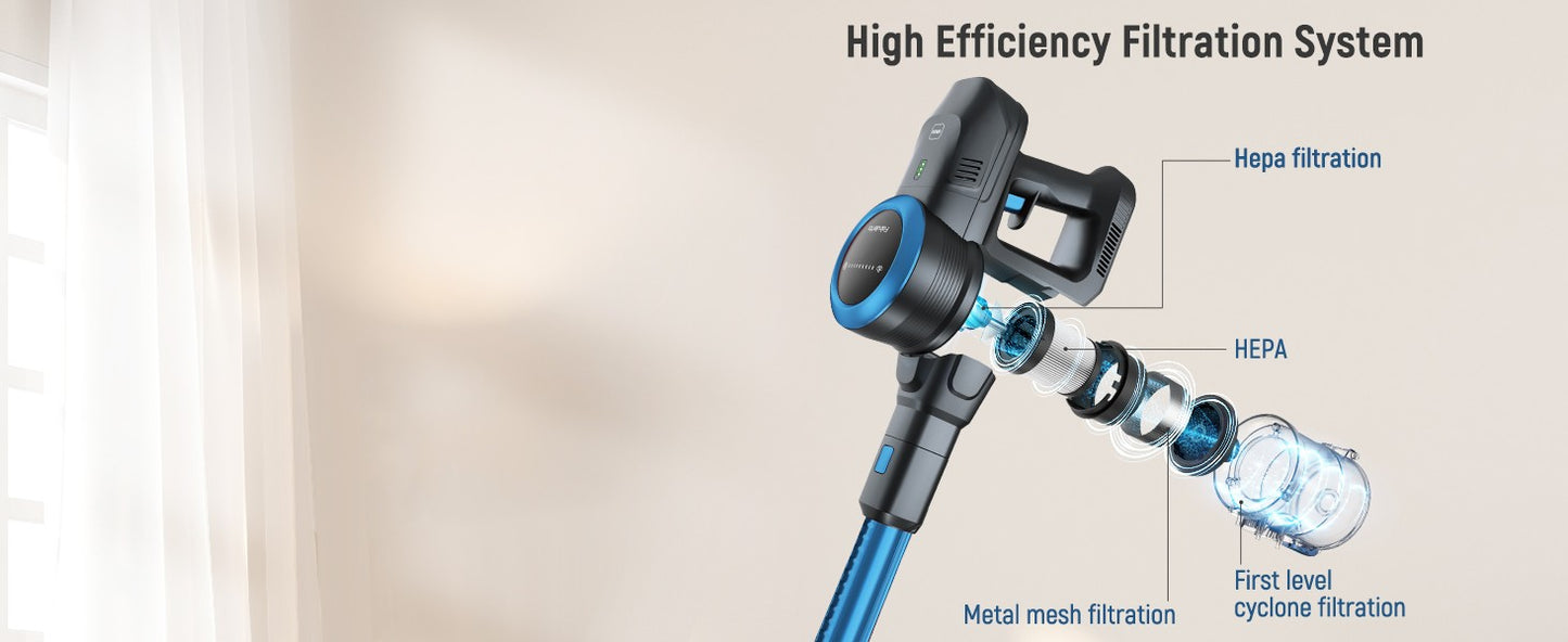 Fabuletta Cordless Vacuum Cleaner, 24Kpa Powerful Suction Stick Vacuum Cleaner With 250W Brushless Motor, LED Display