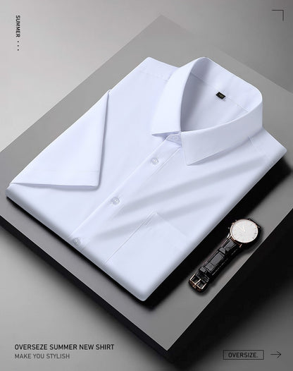 Men Shirt Short Sleeve Summer Waterproof Oil Proof Antifouling Oversize 6XL 7XL 8XL 10XL Plus Size Formal Casual High Quality