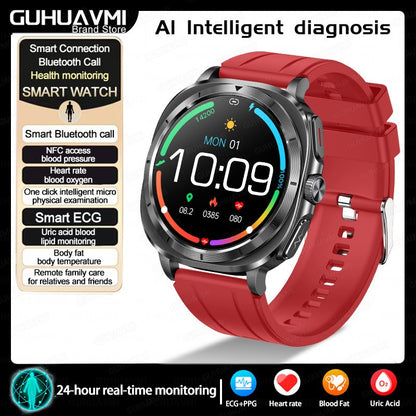 Novo Relógio de Saúde Ácido Úrico Pressão Arterial Oxigênio no Sangue Análise Corporal Gordura Corporal Smartwatch ECG+PPG Chamada Bluetooth Relógio Mulheres Homens
