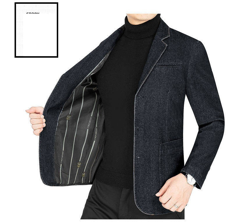 New 2025 Men's Spring Autumn Denim Suit Jacket Suit Collar Jeans Jacket High-end Coat Trend Single West Men Casual  Men Clothing