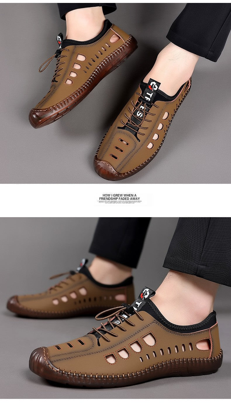 Summer Men's Leather Sandals Tendon Sole Slip on Flat Casual Sandals Outdoor Beach Sandal Shoes for Men Sandalias De Hombre 2025