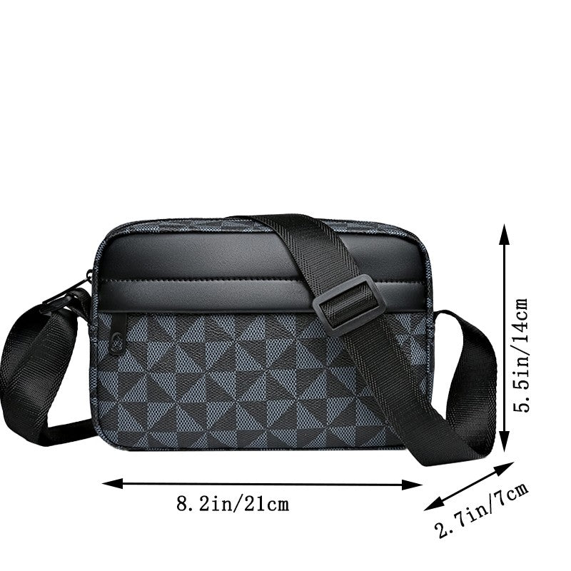 Casual Business Shoulder Bag for Men Pu Leather Messenger Bag Wide Strap Crossbody Bags Square Plaid Designer Male Sling Bags