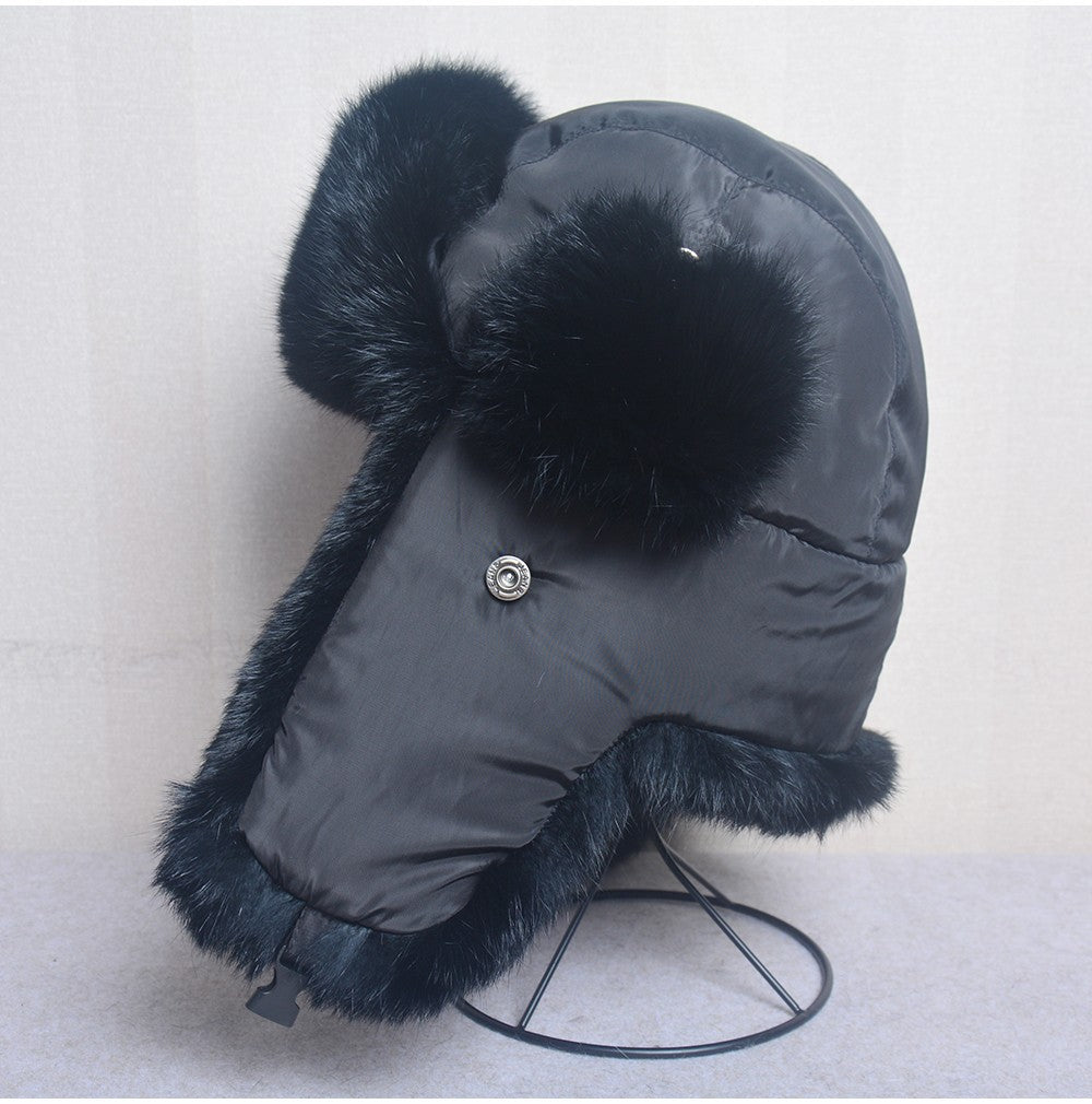New Russia Winter Real fur Hat Men Outdoor Windproof Super Warm Real Rabbit Fur Bomber Hats Natural Soft Natural Rabbit Fur Caps
