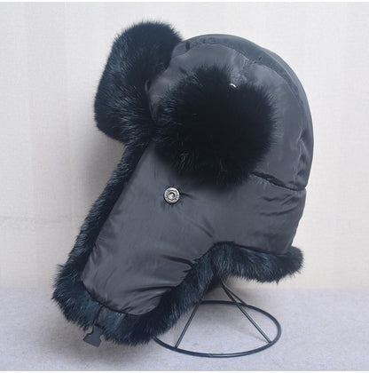 New Russia Winter Real fur Hat Men Outdoor Windproof Super Warm Real Rabbit Fur Bomber Hats Natural Soft Natural Rabbit Fur Caps