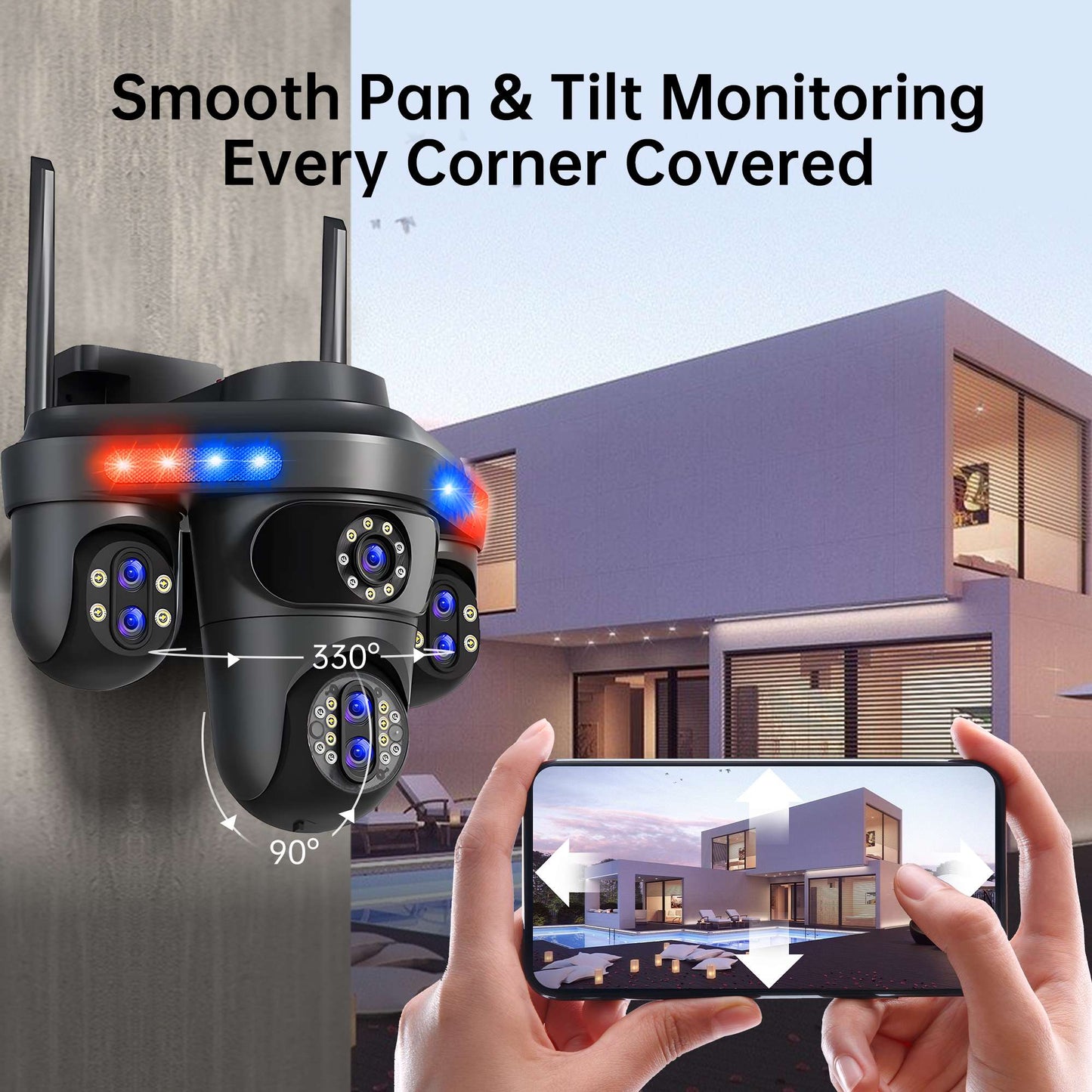 Câmera IP WiFi GEYUNE 35MP 4 Telas 7 Lentes Zoom 10X Câmera de Segurança PTZ Sem Fio Externa Câmera de Vigilância CCTV com Rastreamento Automático