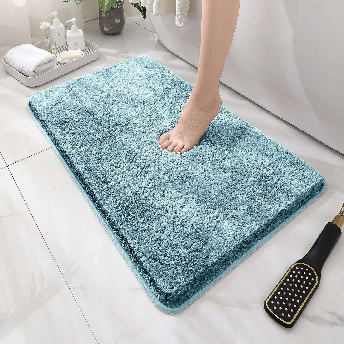 Tapete de chão de banheiro arredondado e espesso, tapete absorvente para banheira, material de pelúcia, tapete antiderrapante para os pés, capacho de entrada, banheiro