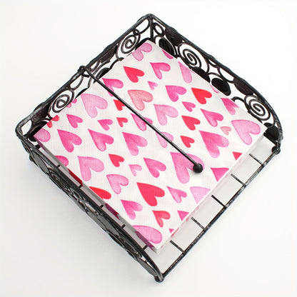 20pcs Romantic Pink Heart Pattern Disposable Napkins Valentine's Day Weddings Birthdays Party Decoration Tableware Lining Paper