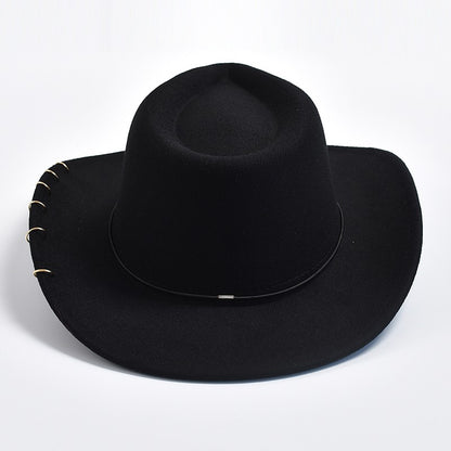 Chapéus Fedora Retrô Femininos Masculinos Chapéu de Jazz em Feltro com Corrente de Metal Aba Curva Chapéu de Cowboy Ocidental Sombrero Hombre