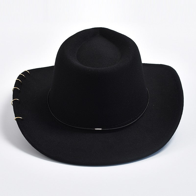 Chapéus Fedora Retrô Femininos Masculinos Chapéu de Jazz em Feltro com Corrente de Metal Aba Curva Chapéu de Cowboy Ocidental Sombrero Hombre