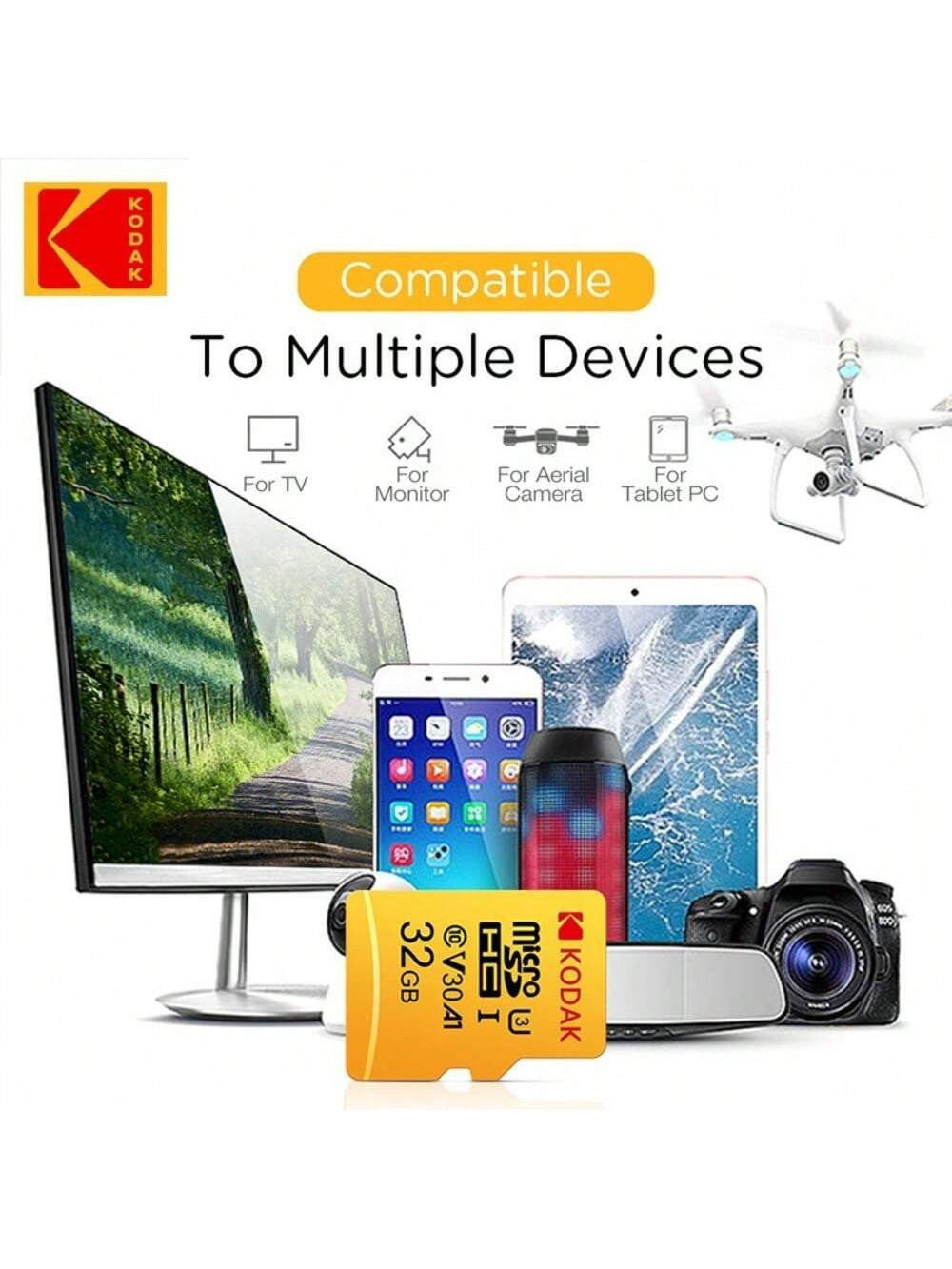 Cartão de Memória Micro SD Kodak 32GB-256GB - Alta Velocidade Classe 10 U3 UHS-I para Smartphones, Câmeras Digitais, Tablets e Drones