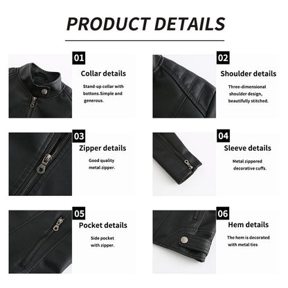 Red Women's PU Jacket, Vertical Collar Zipper Motorcycle Leather Coats,  Fashion Casual Coat Female Outerwear, Black Purple Top.