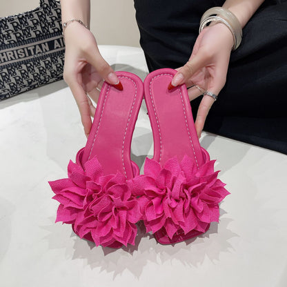 Women Flower Flat Slippers Casual Walking Shoes Female Summer Fashion Solid Color Light Mouth Design Elegant Comfortable Sandals
