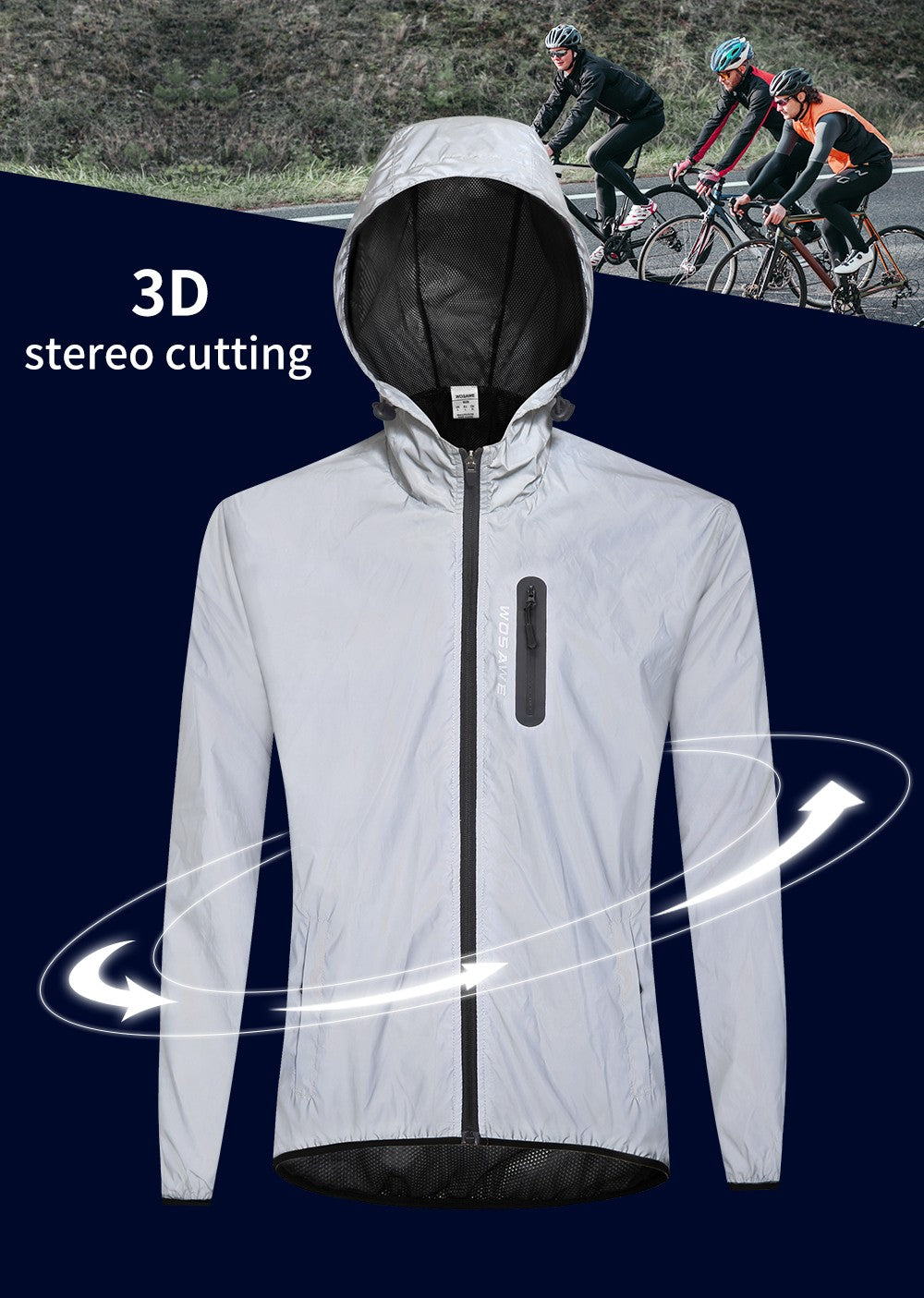 WOSAWE Full Reflective Jacket with Hoodie High Visibility Waterproof Wind Breaker Men Women Hiking Cycling Running Safety Vest