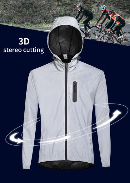 WOSAWE Full Reflective Jacket with Hoodie High Visibility Waterproof Wind Breaker Men Women Hiking Cycling Running Safety Vest