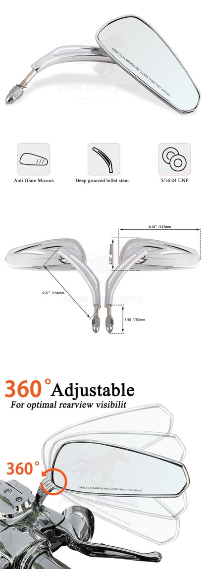 Espelhos Retrovisores Laterais de Guidão 5/16" para Motocicletas Harley Honda Davidson Sportster Fat Boy FLSTF Road King Street Glide 88-24