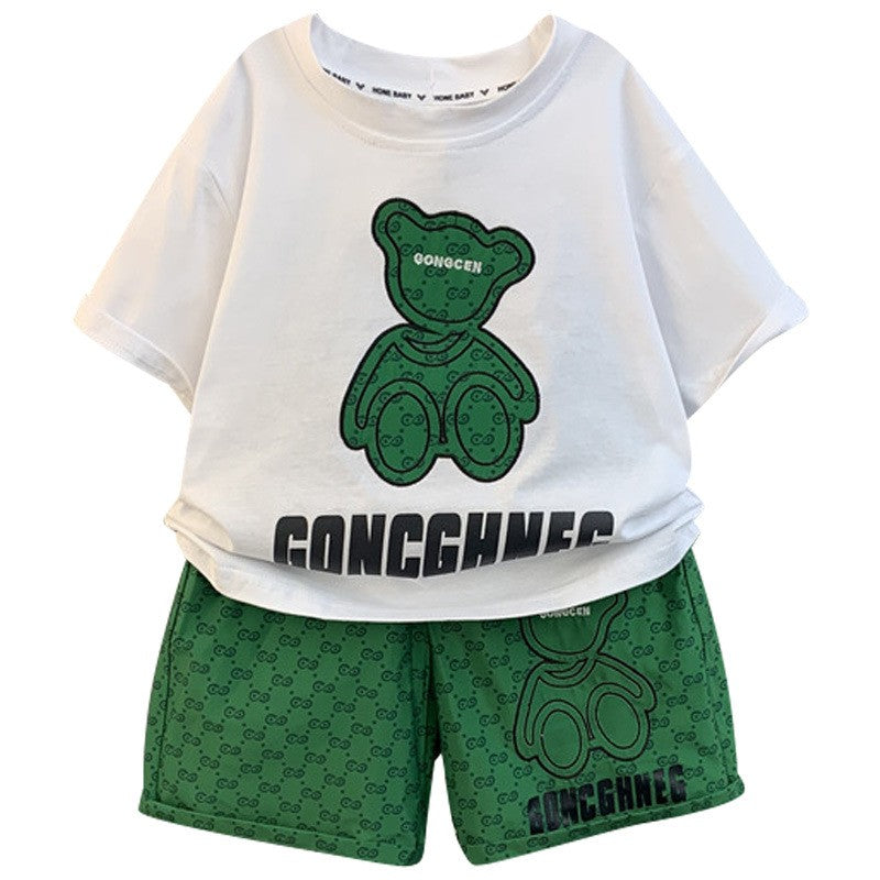 Conjunto de Roupa Infantil Menino Menina Camisetas e Shorts Estampados de Urso Cartoon 2 Peças Bebê Letra Impressa Top Calça Fato de Treino