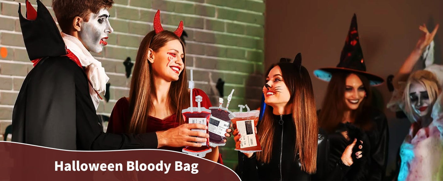 10-100PCS Halloween Blood IV Bags for Drink and Clips Pouch Prop Energy Vampire for Zombie Hospital Theme Halloween Decor Supply